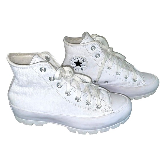 Converse High Top Sneakers Women Sz 6.5 Y2K LEATHER Platform Lug Chuck Taylor - Picture 2 of 11